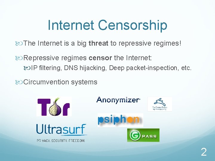 Internet Censorship The Internet is a big threat to repressive regimes! Repressive regimes censor