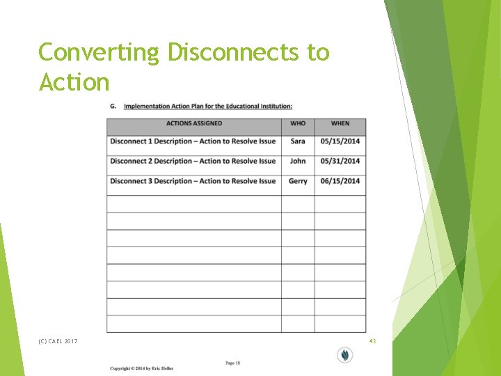 Converting Disconnects to Action (C) CAEL 2017 43 Converting Disconnects to Action (C) CAEL 2017 43