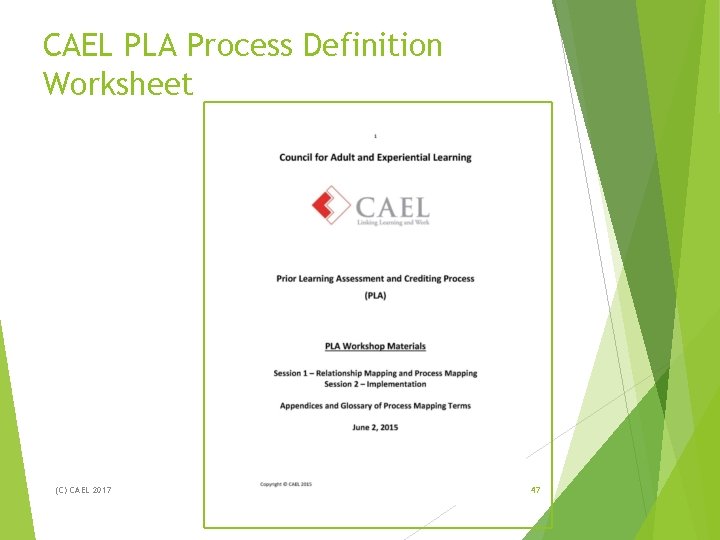CAEL PLA Process Definition Worksheet (C) CAEL 2017 47 CAEL PLA Process Definition Worksheet (C) CAEL 2017 47