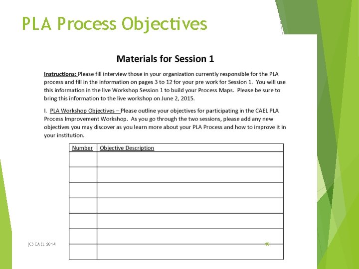 PLA Process Objectives (C) CAEL 2014 48 PLA Process Objectives (C) CAEL 2014 48