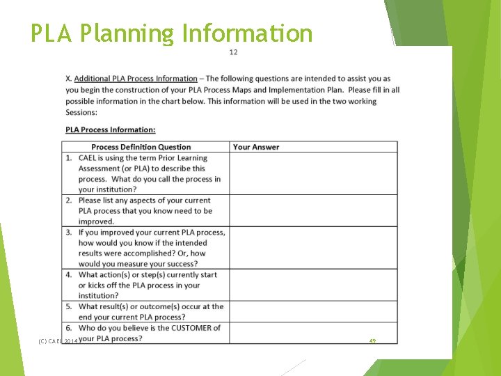 PLA Planning Information (C) CAEL 2014 49 PLA Planning Information (C) CAEL 2014 49