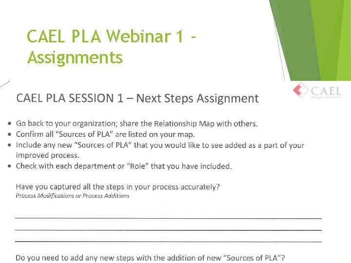 CAEL PLA Webinar 1 Assignments (C) CAEL 2017 70 CAEL PLA Webinar 1 Assignments (C) CAEL 2017 70