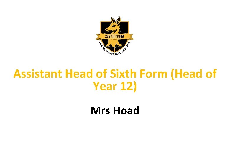 Assistant Head of Sixth Form (Head of Year 12) Mrs Hoad 