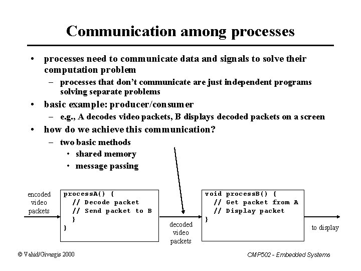 Communication among processes • processes need to communicate data and signals to solve their