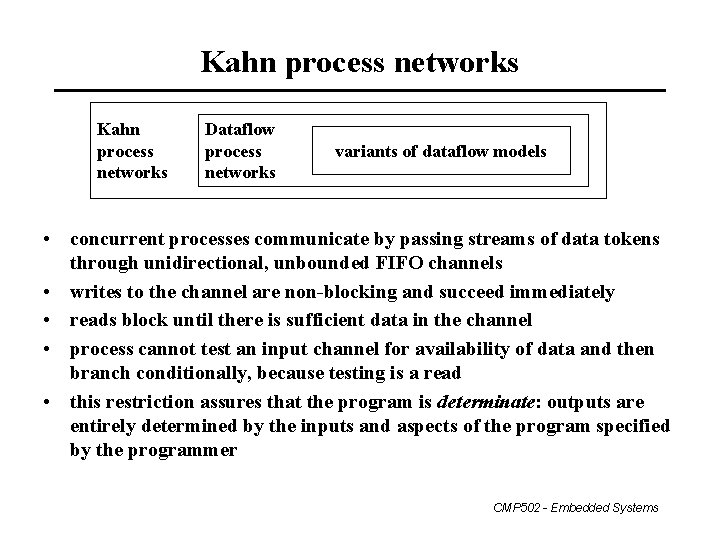 Kahn process networks Dataflow process networks variants of dataflow models • concurrent processes communicate
