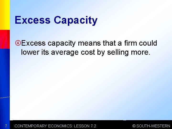 Excess Capacity Excess capacity means that a firm could lower its average cost by