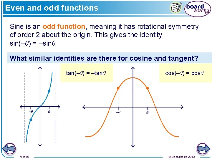Even and odd functions Sine is an odd function, meaning it has rotational symmetry