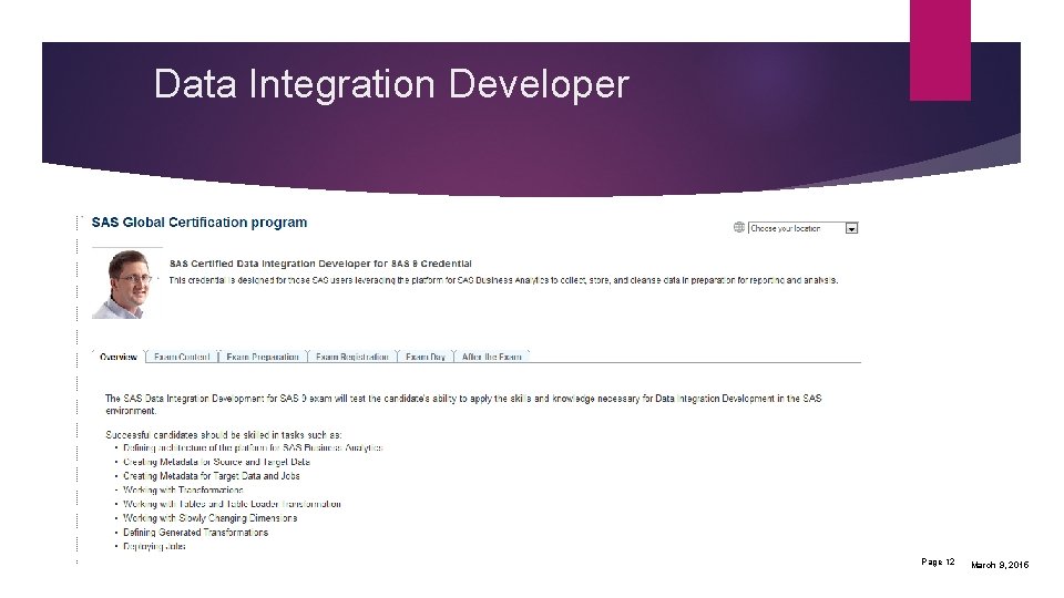 Data Integration Developer Page 12 March 9, 2015 