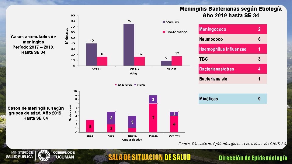 Meningitis Bacterianas según Etiología Año 2019 hasta SE 34 Casos acumulados de meningitis Período