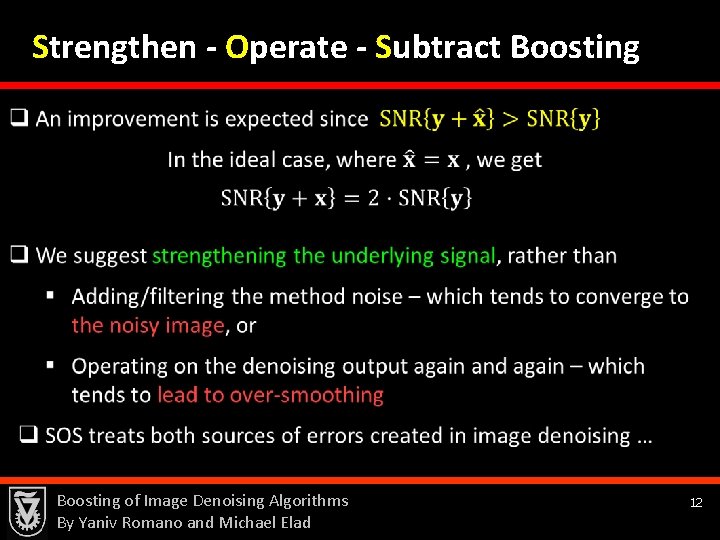 Strengthen - Operate - Subtract Boosting of Image Denoising Algorithms By Yaniv Romano and
