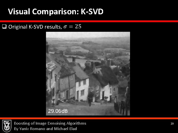 Visual Comparison: K-SVD q Original K-SVD results, 29. 06 d. B Boosting of Image