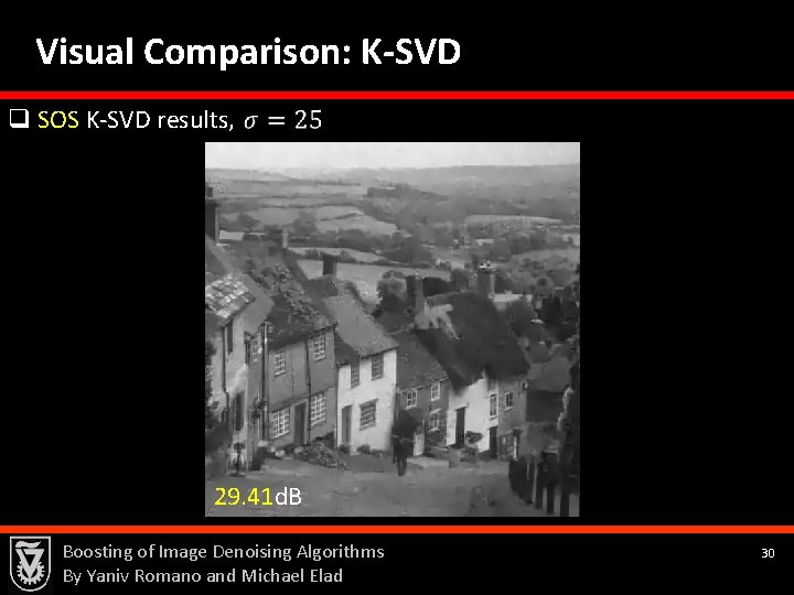 Visual Comparison: K-SVD q SOS K-SVD results, 29. 41 d. B Boosting of Image