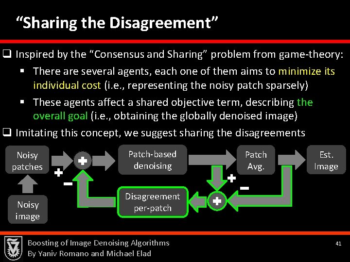 “Sharing the Disagreement” q Inspired by the “Consensus and Sharing” problem from game-theory: §