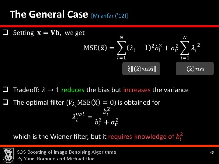 The General Case [Milanfar (’ 12)] SOS Boosting of Image Denoising Algorithms By Yaniv