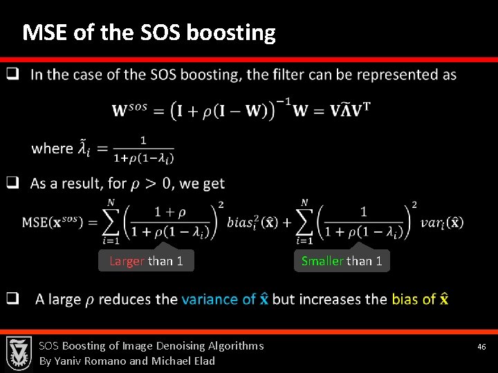 MSE of the SOS boosting Larger than 1 SOS Boosting of Image Denoising Algorithms