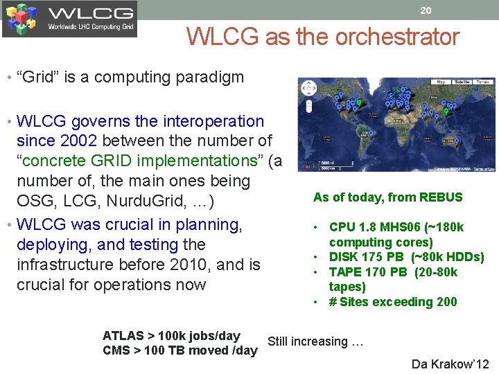 20 WLCG as the orchestrator • “Grid” is a computing paradigm • WLCG governs