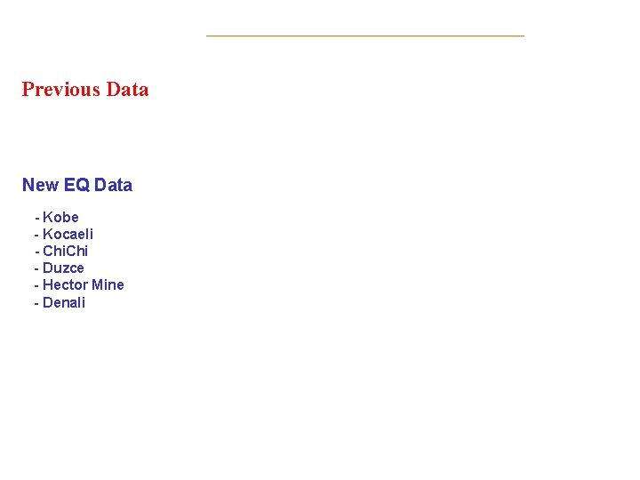 Previous Data New EQ Data - Kobe - Kocaeli - Chi - Duzce -