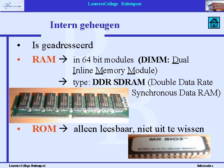 Lauwers. College Buitenpost Intern geheugen • • Is geadresseerd RAM in 64 bit modules