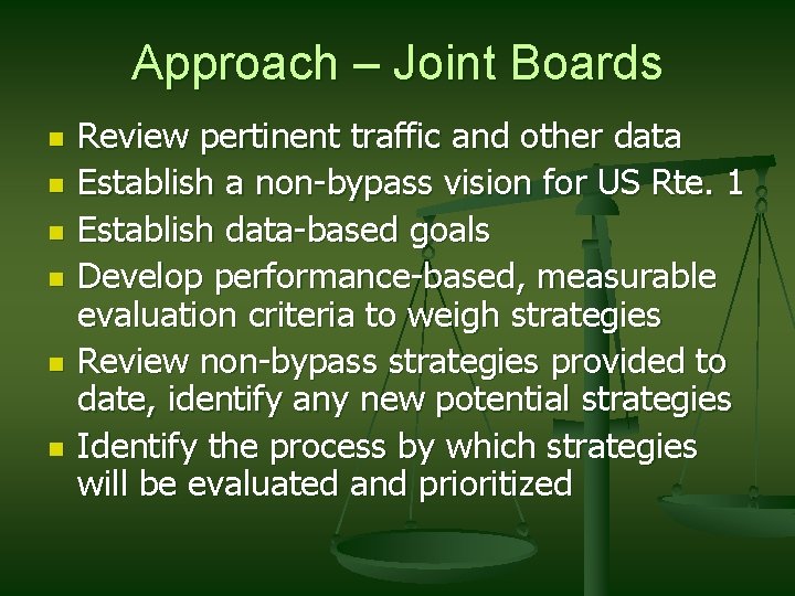 Establishing a Joint Vision Goals for US Route