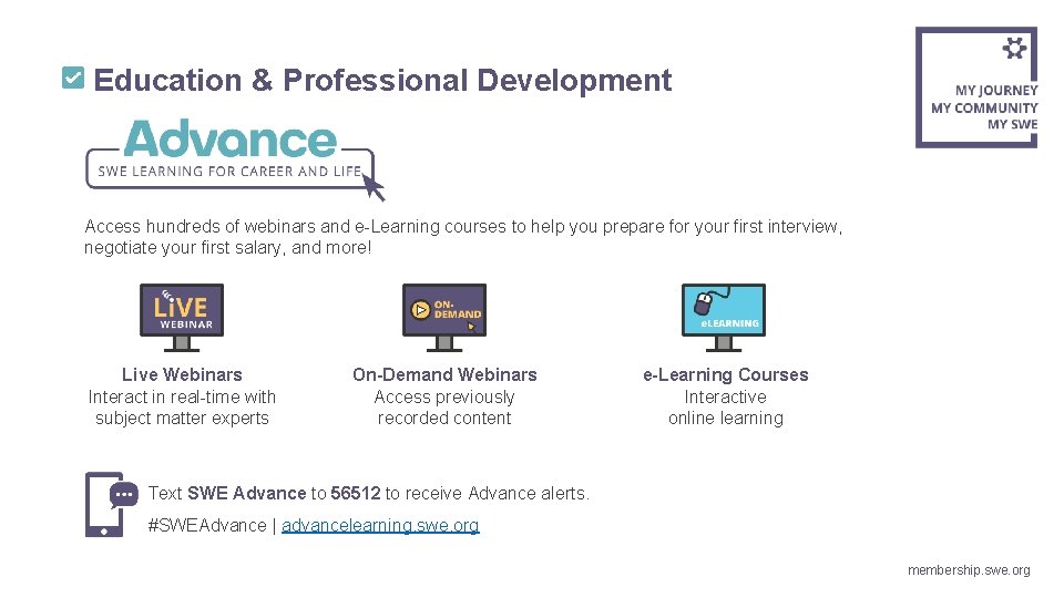 Education & Professional Development Access hundreds of webinars and e-Learning courses to help you