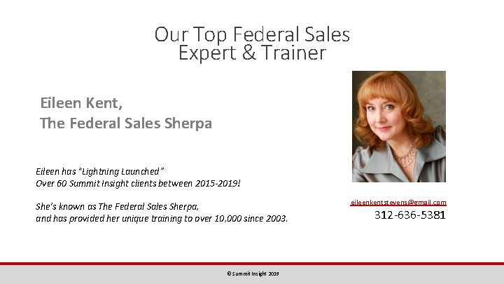 Our Top Federal Sales Expert & Trainer Eileen Kent, The Federal Sales Sherpa Eileen