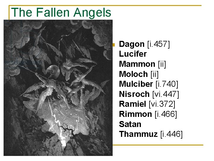 The Fallen Angels n Adramelech [vi. 365] Ariel [vi. 371] Arioc [vi. 371] Ashtaroth