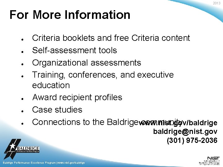 2013 For More Information ● ● ● ● Criteria booklets and free Criteria content