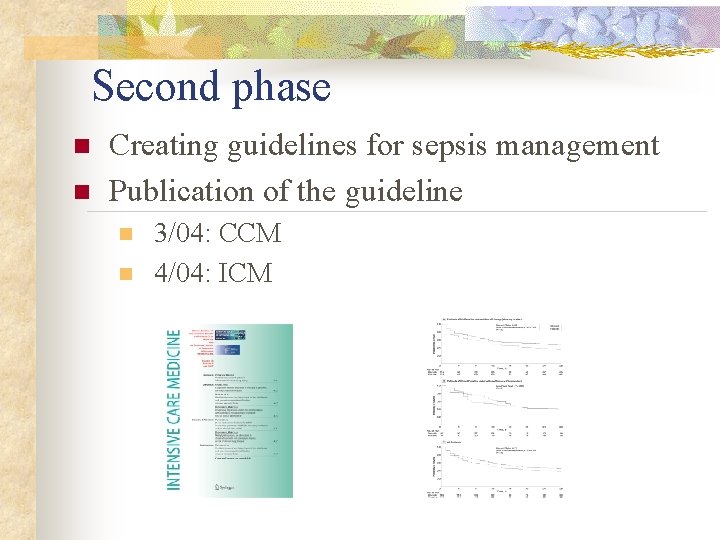 Second phase n n Creating guidelines for sepsis management Publication of the guideline n