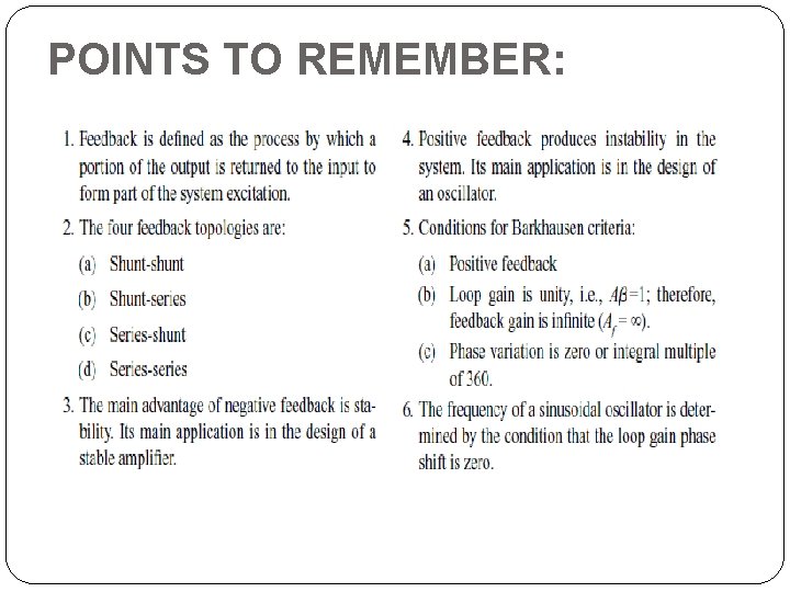 POINTS TO REMEMBER: 