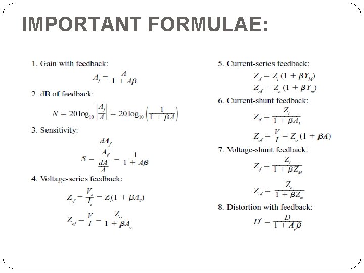 IMPORTANT FORMULAE: 