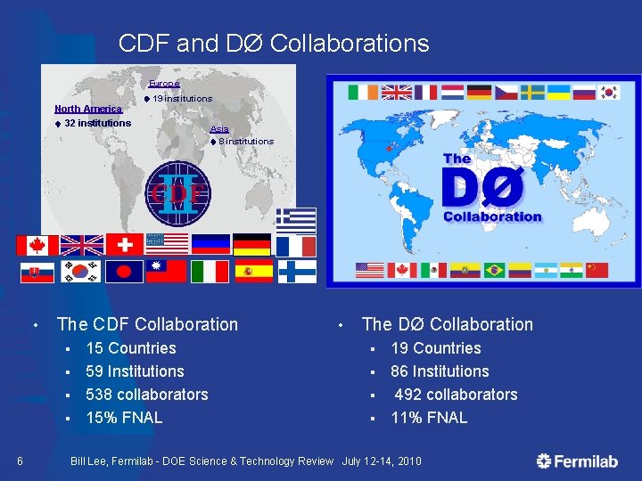 CDF and DØ Collaborations Europe North America 32 institutions • Asia 8 institutions The