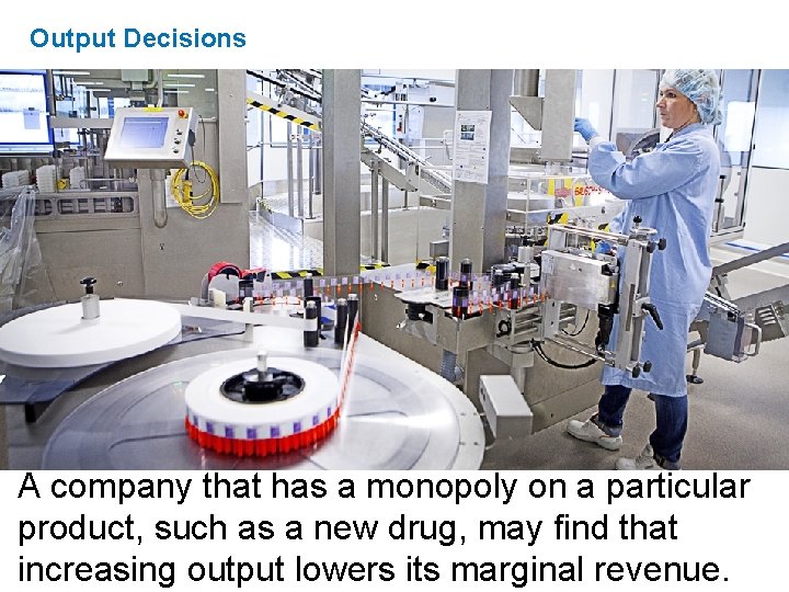 Output Decisions A company that has a monopoly on a particular product, such as
