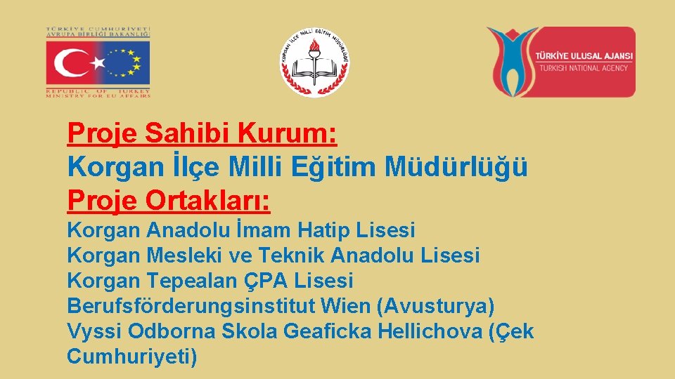 Proje Sahibi Kurum: Korgan İlçe Milli Eğitim Müdürlüğü Proje Ortakları: Korgan Anadolu İmam Hatip