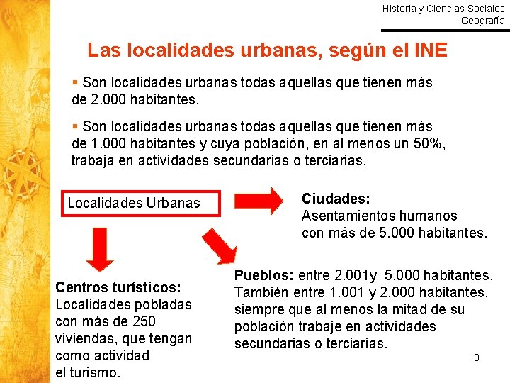 Historia y Ciencias Sociales Geografía Las localidades urbanas, según el INE § Son localidades