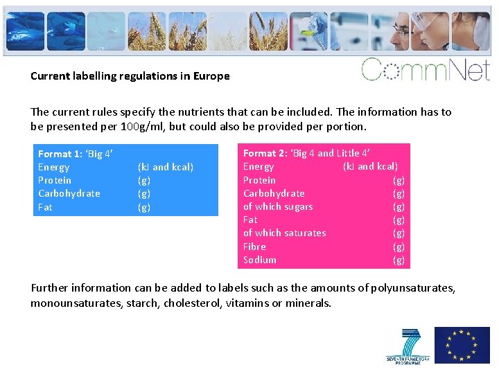 Current labelling regulations in Europe The current rules specify the nutrients that can be