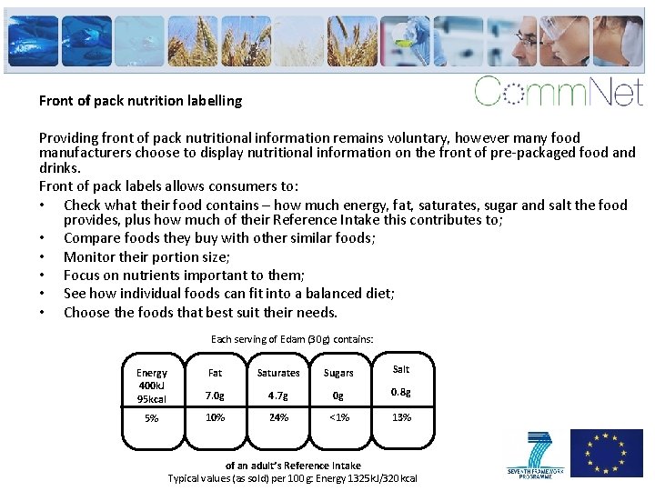 Front of pack nutrition labelling Providing front of pack nutritional information remains voluntary, however