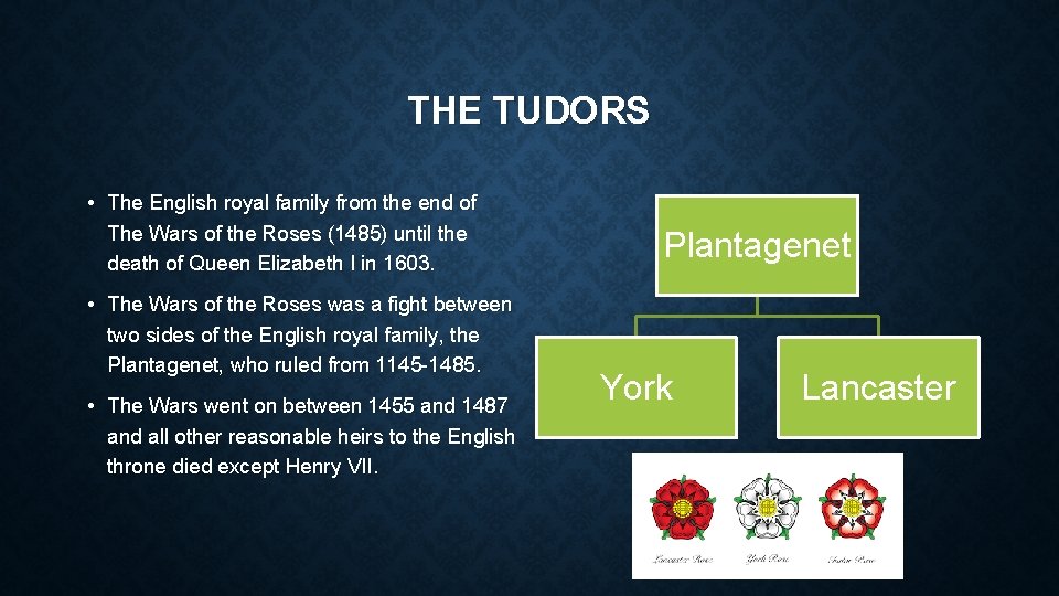 THE TUDORS • The English royal family from the end of The Wars of