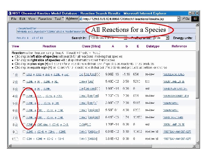 All Reactions for a Species 