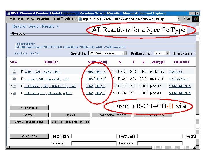 All Reactions for a Specific Type From a R-CH=CH-H Site 