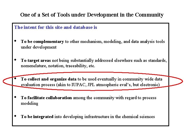 One of a Set of Tools under Development in the Community The intent for
