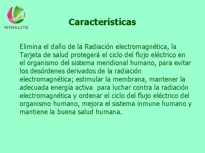 Características Elimina el daño de la Radiación electromagnética, la Tarjeta de salud protegerá el