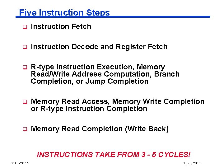 Five Instruction Steps q Instruction Fetch q Instruction Decode and Register Fetch q R-type