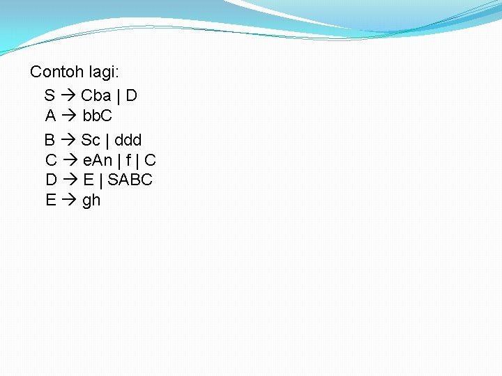 Contoh lagi: S Cba | D A bb. C B Sc | ddd C