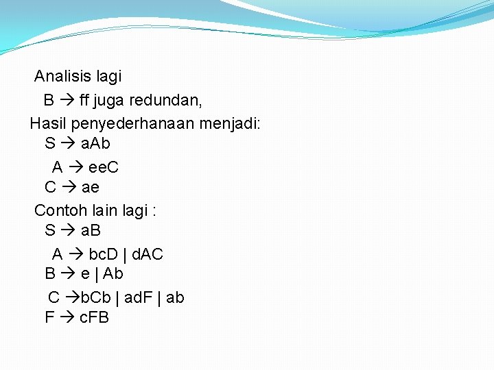 Analisis lagi B ff juga redundan, Hasil penyederhanaan menjadi: S a. Ab A ee.