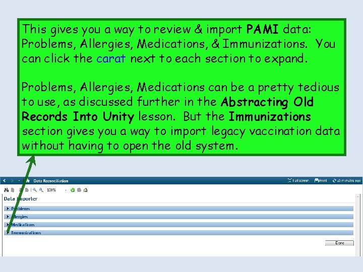 This gives you a way to review & import PAMI data: Problems, Allergies, Medications,