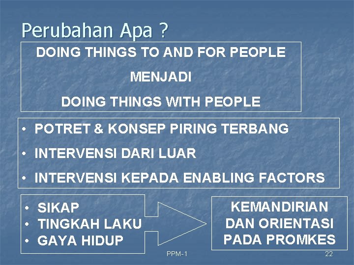 Perubahan Apa ? DOING THINGS TO AND FOR PEOPLE MENJADI DOING THINGS WITH PEOPLE