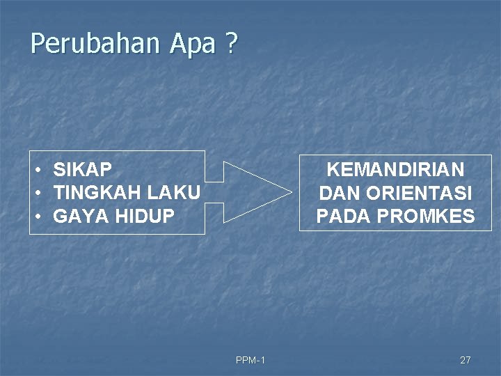 Perubahan Apa ? • SIKAP • TINGKAH LAKU • GAYA HIDUP KEMANDIRIAN DAN ORIENTASI