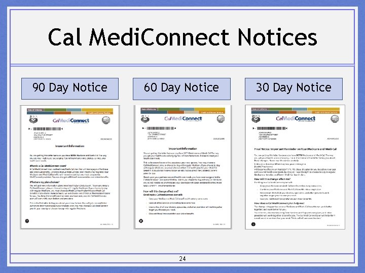 Cal Medi. Connect Notices 90 Day Notice 60 Day Notice 24 30 Day Notice