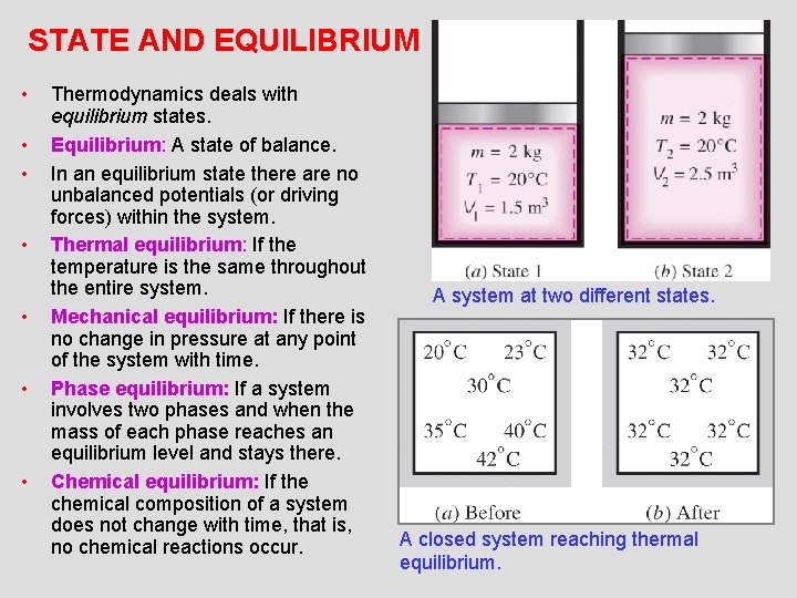 STATE AND EQUILIBRIUM • • Thermodynamics deals with equilibrium states. Equilibrium: A state of