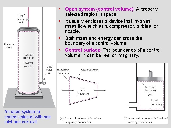  • Open system (control volume): A properly selected region in space. • It